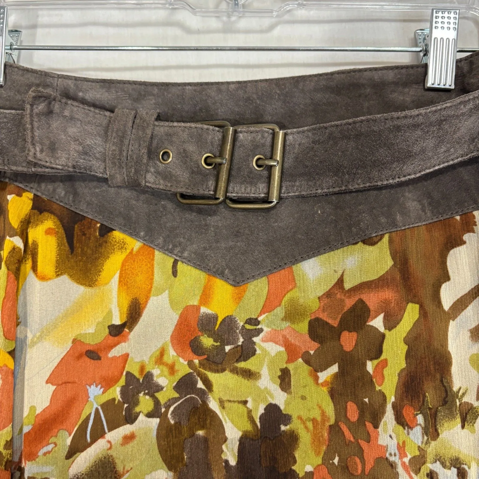 Vtg Think Tank Womens Silk Suede Wrap Skirt Belted Brown Earthy Retro Artsy Sz 8 - Image 2