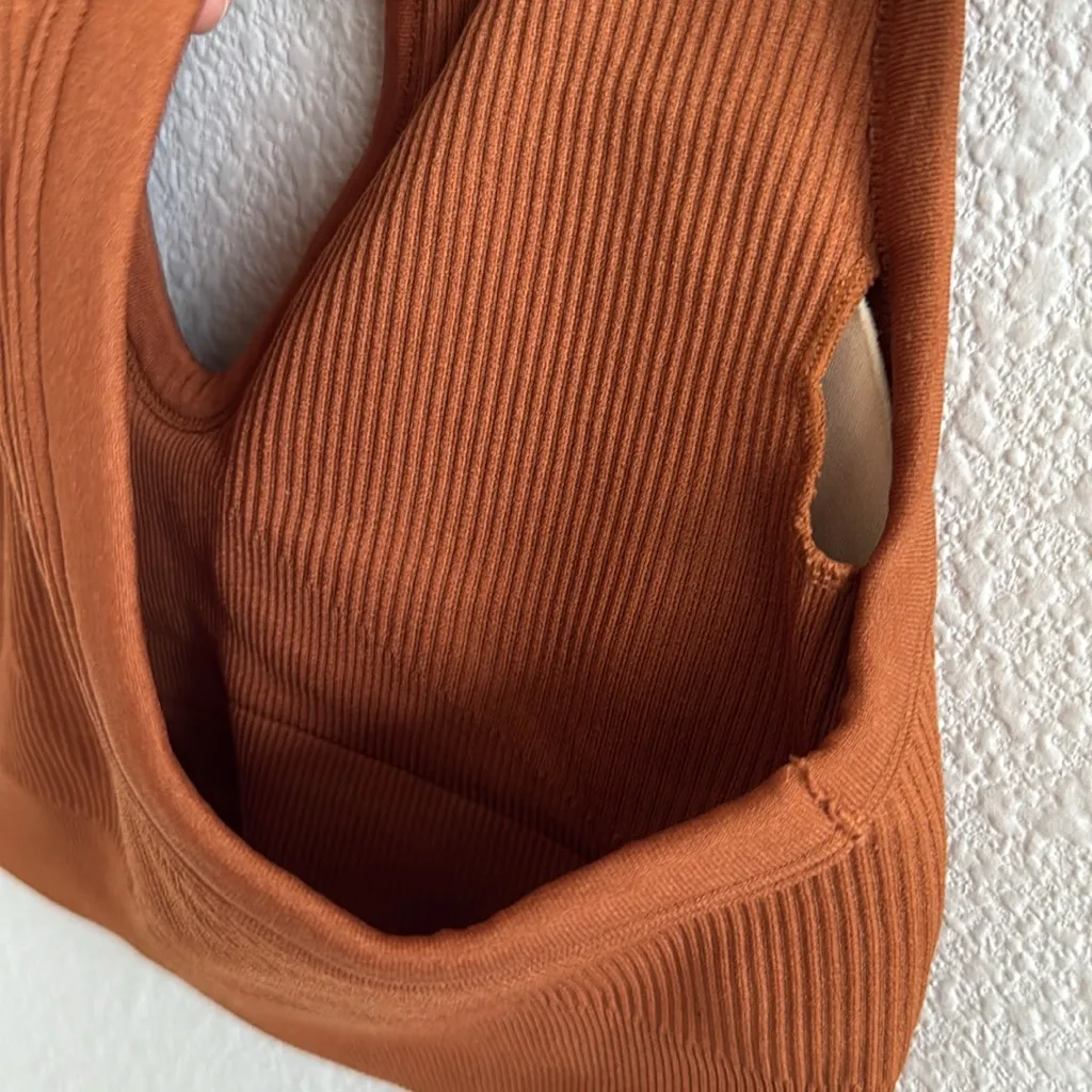 Bo+tee Ribbed Cut Front Golden Rust Sports Bra Down to the Core Collection M - Image 5
