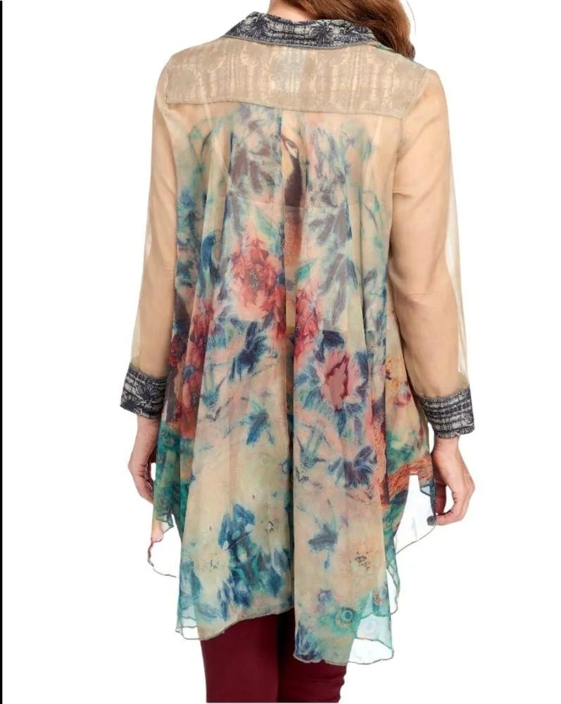 FLEUR DE LIS Mixed Print Chiffon Blouse Size M - Image 3