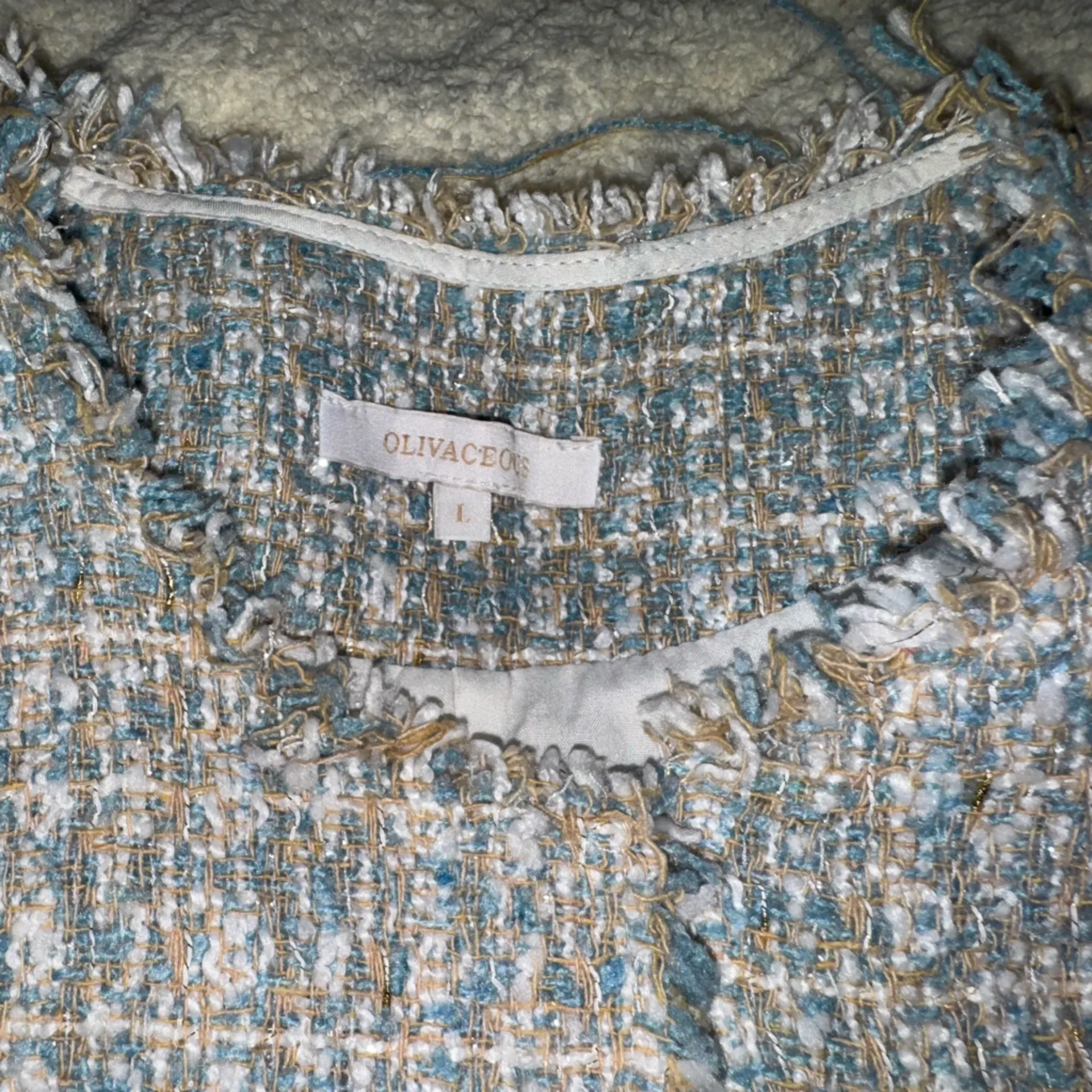 Olivaceous Blue and White Tweed Blazer - Image 2