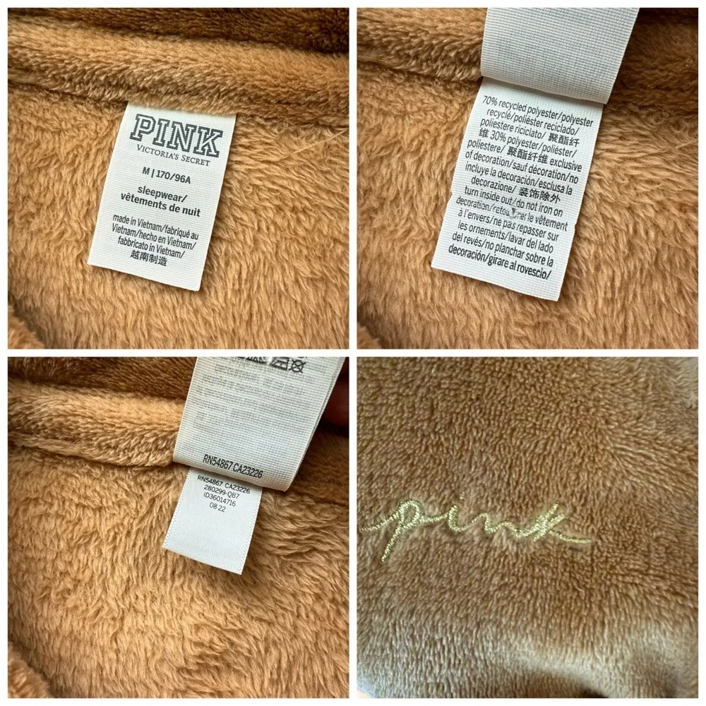 PINK VS Velour Fleece 2pc Pajama Set Tan Brown Size Small Medium NWOT Sleepwear - Image 6