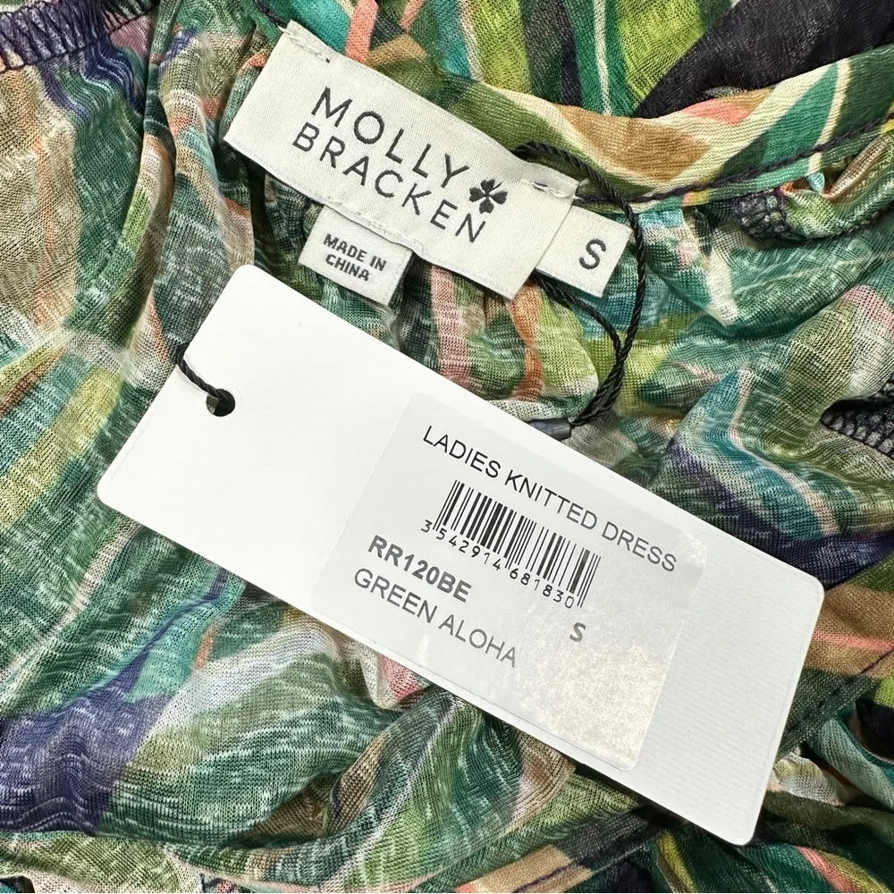 NWT Molly Bracken Bat Sleeve Dress Plant Pattern Tropical Beachy Green Aloha S - Image 13