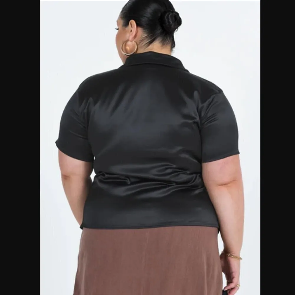 Princess Polly Bessie Black Satin Button Front Collared Blouse Plus Size 16 - Image 5