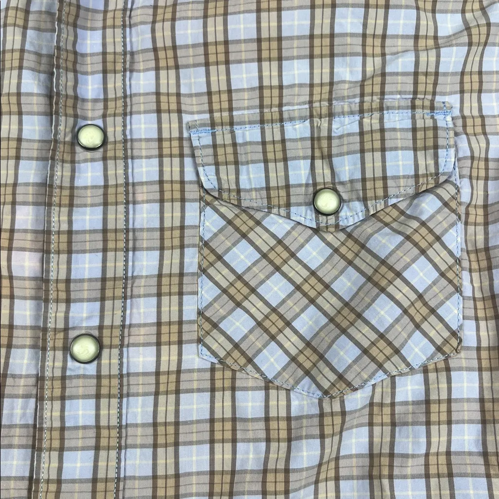 GAP lavender and khaki Plaid Casual Shirt with pearl snaps
Size: Small - Image 3