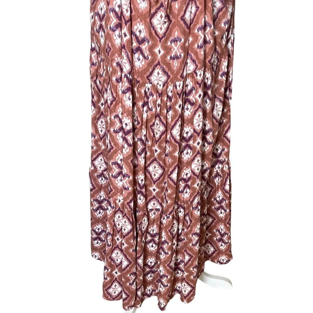 Knox Rose Women’s Tiered Bohemian Midi Dress Plus Size 1X Puff Sleeves Paisley - Image 9