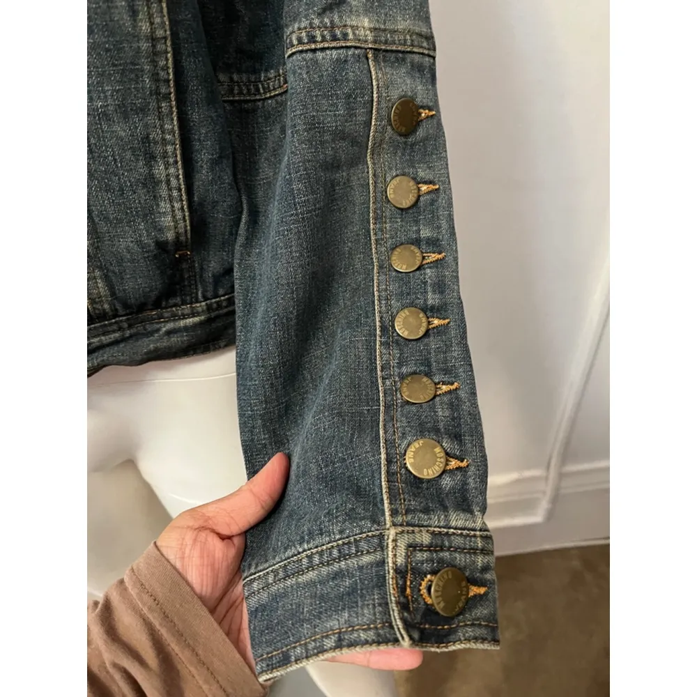 Vintage Moschino rustic side button sleeve cotton stretch denim Jacket, Size 12, - Image 9