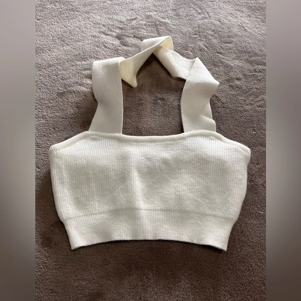 TIC TOC Ivory Knit Sweater Halter Crop Tank Top NWT Women’s Sz M - Image 2
