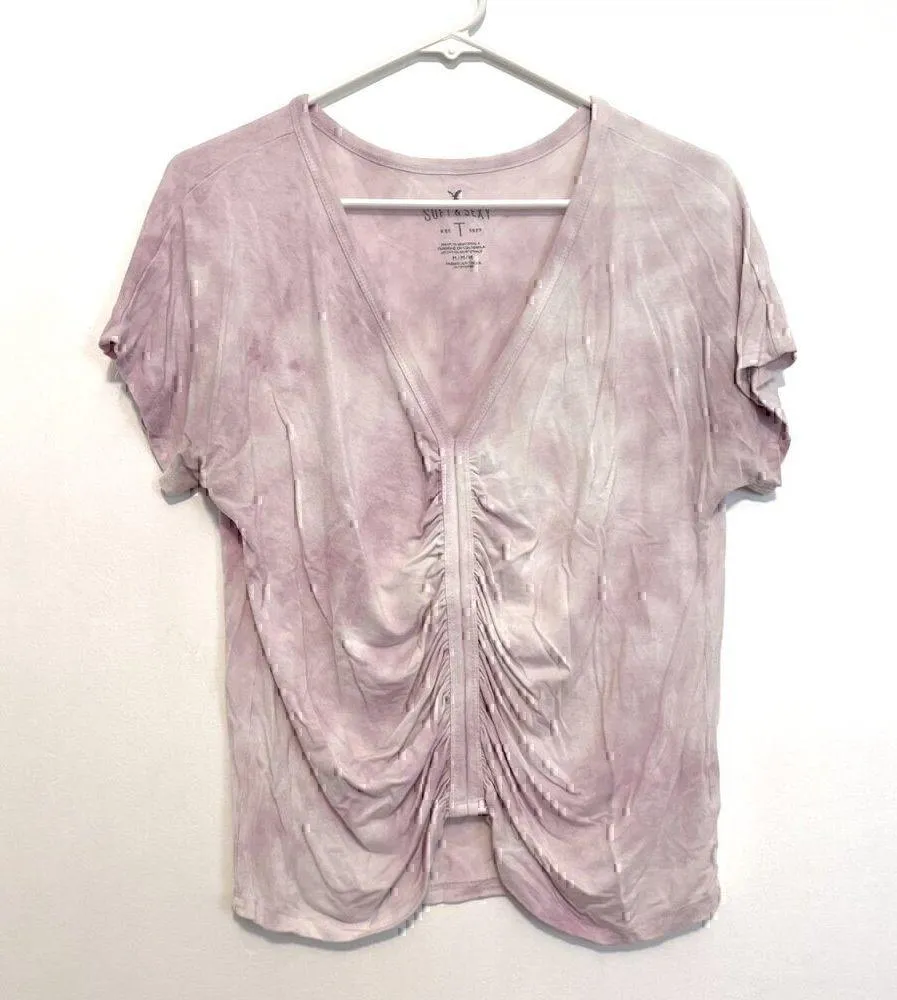 AMERICAN EAGLE Soft & Sexy T Cinch Front Tee Lilac Lavender Purple Boho Cropped - Image 2