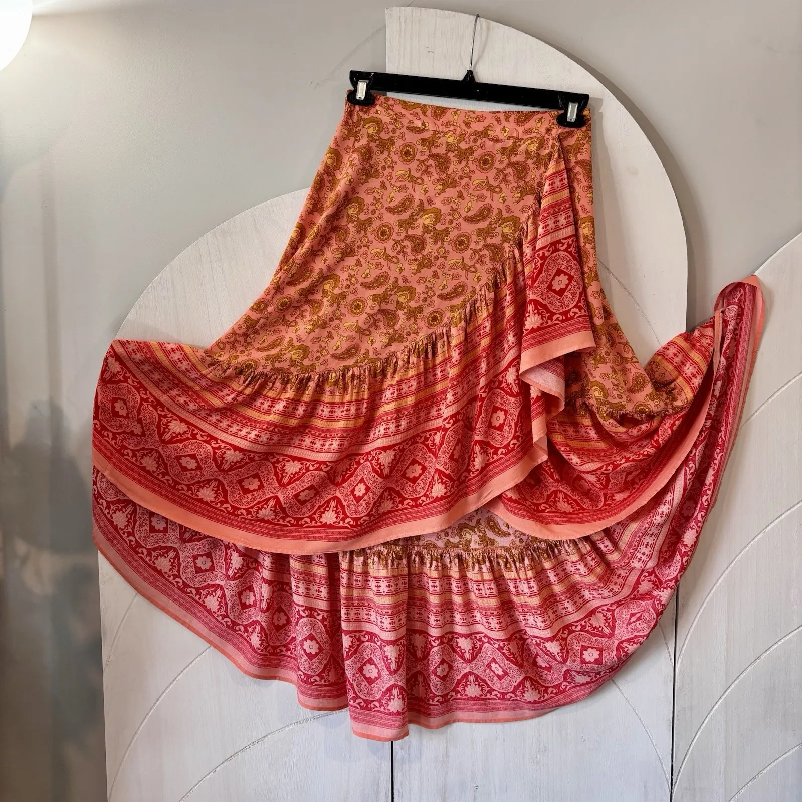 Rusttydustty Boho Asymmetrical Skirt Paisley Floral Ruffle Hem Viscose Medium - Image 4