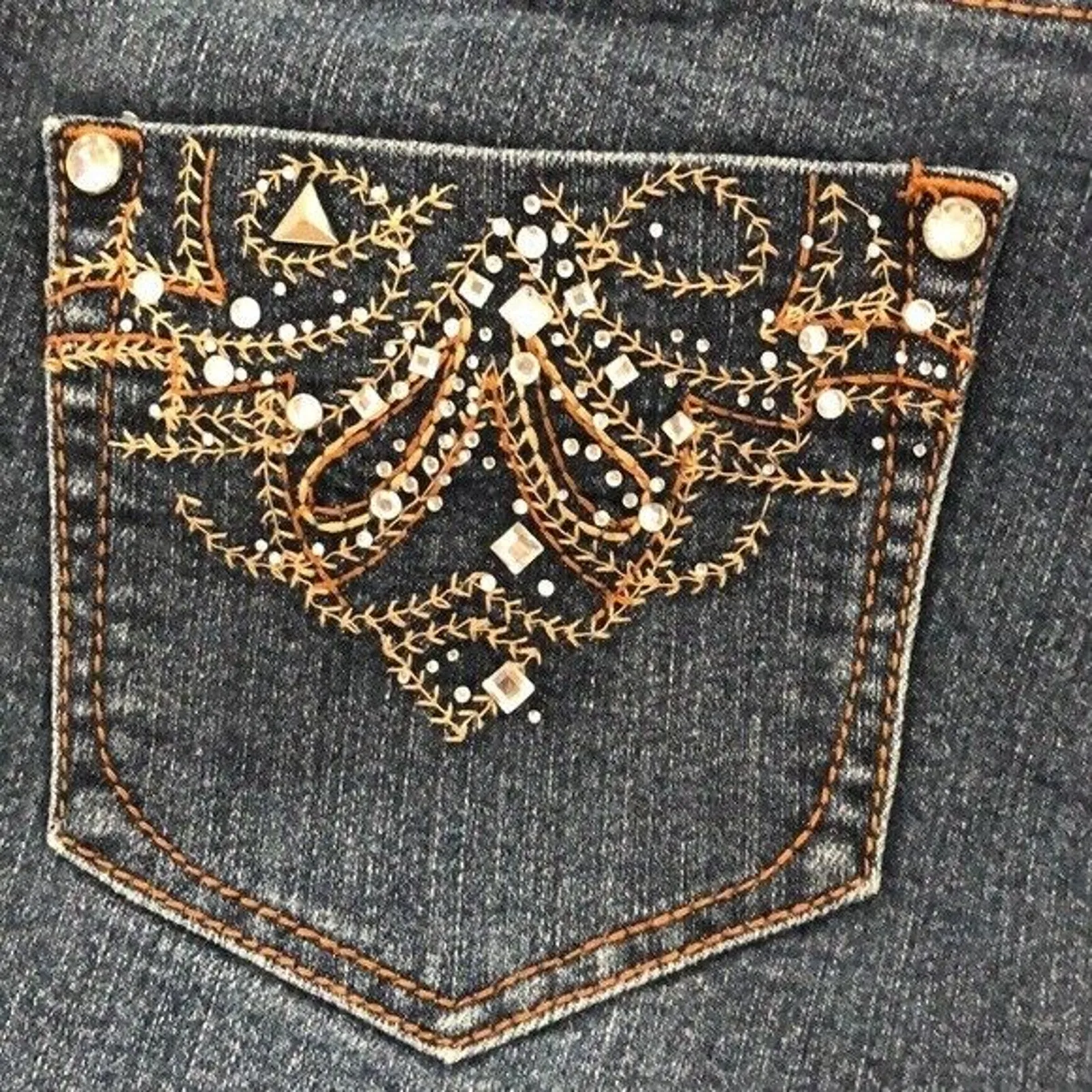 Salt Works medium‎ rise bootcut jeans Crusted Diamond Pockets Women’s Size 14 Blue - Image 5