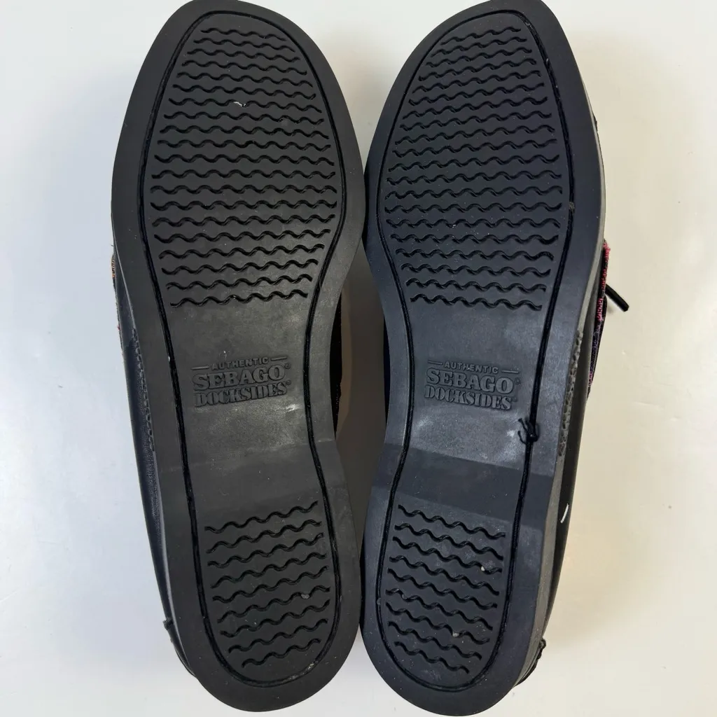 Sebago Spinnaker Black Tribal Leather Boat Shoes Size 8 Nautical Preppy Aztec - Image 9