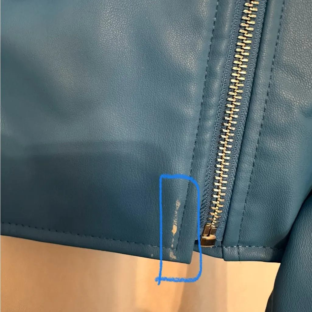 ZARA Faux Leather Blue Moto Jacket XS Biker Blogger Favorite TikTok Style - Image 11