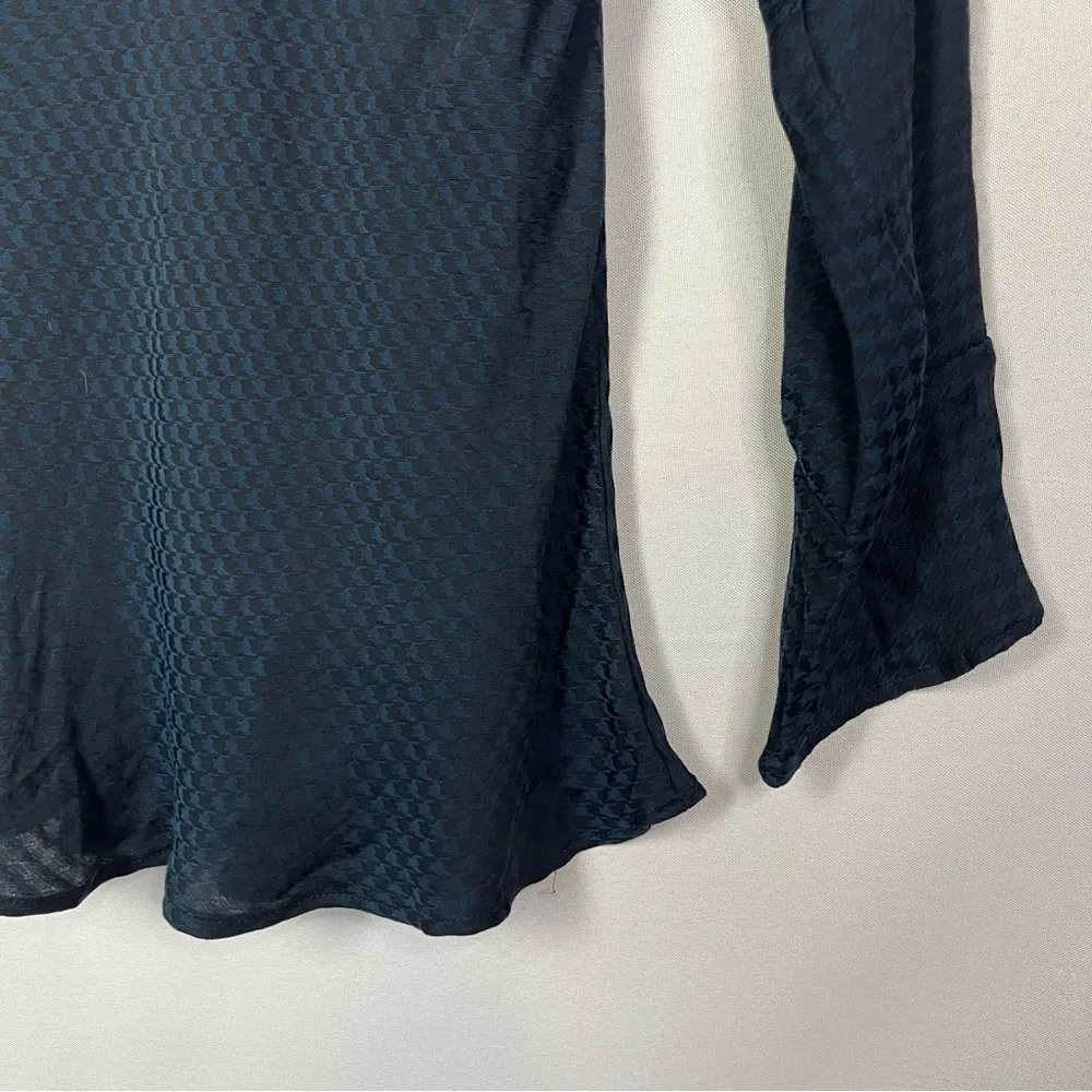 Tahari Navy Blue Houndstooth Fitted Cowl Neck Long Sleeve Blouse S - Image 4