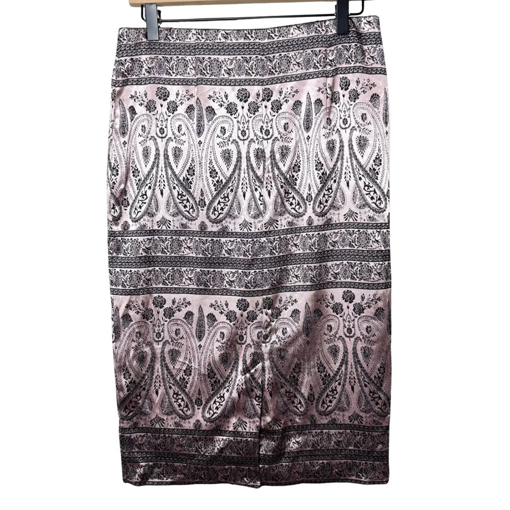 New York & Co Womens Pencil Skirt Metallic Pink/Black Stretch Lined Back Slit M Pink Size M - Image 2