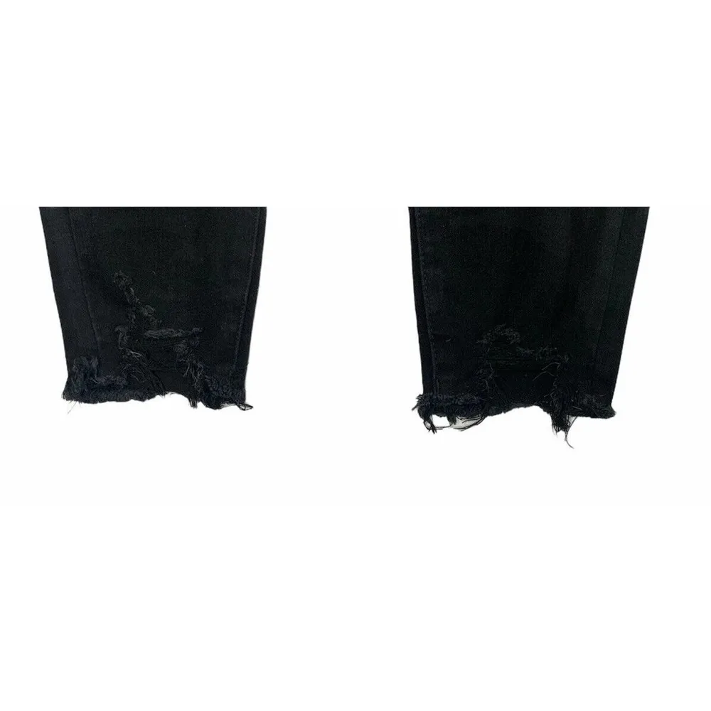 Womens American Eagle Hi Rise Jeggings Skinny Raw Hem Black Stretch Distressed 6 - Image 3