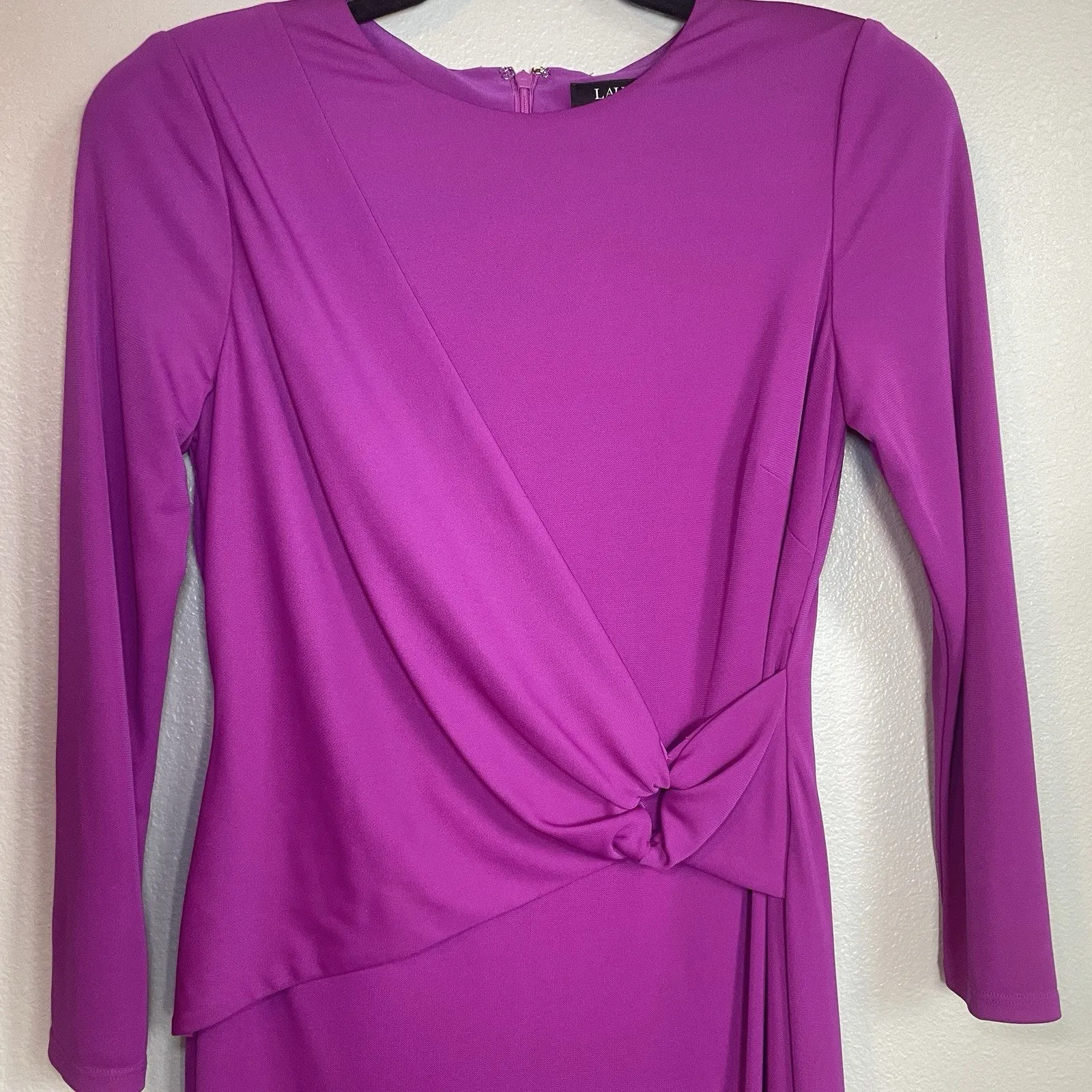 Lauren Ralph Lauren Dress Black Label Long Sleeve Size 4 Purple Magenta Stretch - Image 2
