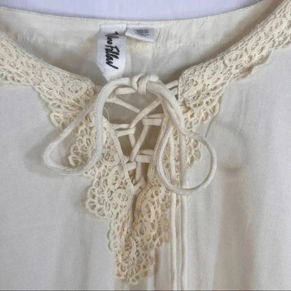 Anthropologie OTHERS FOLLOW Cream Fringe Poncho One Size Womens Boho Lagenlook - Image 6