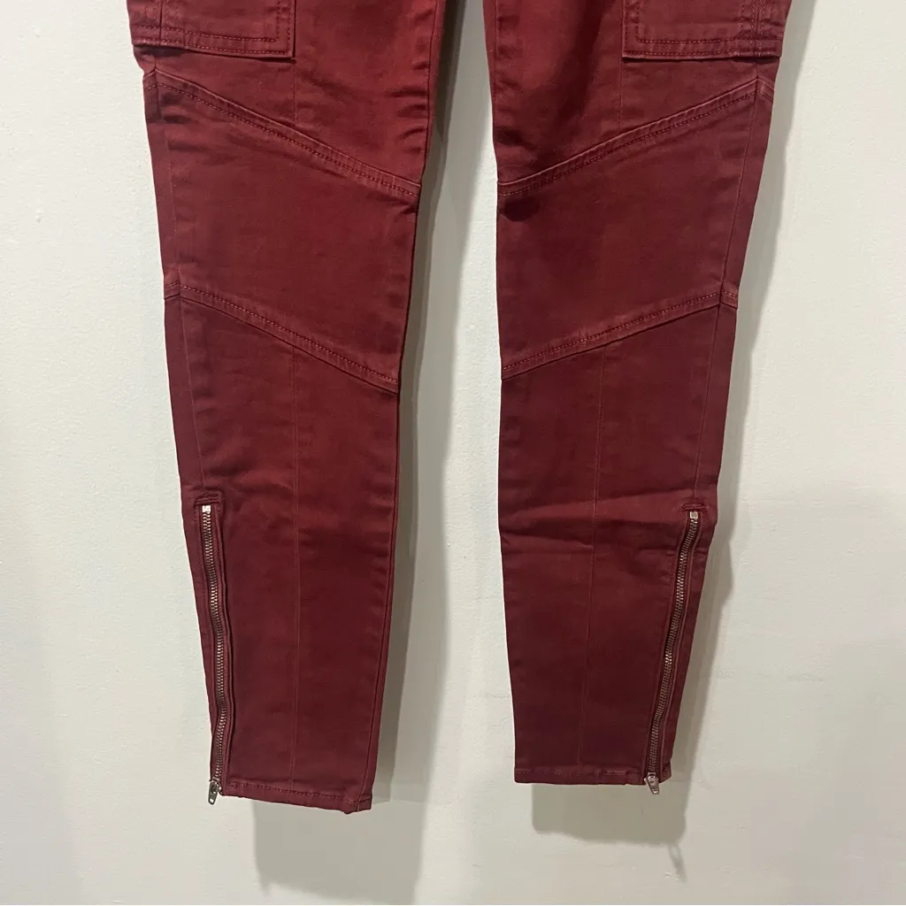 NWT J Brand Jeans Cropped Houlihan Mid-Rise Skinny Cargo Pants SZ 24 Maroon Red - Image 2