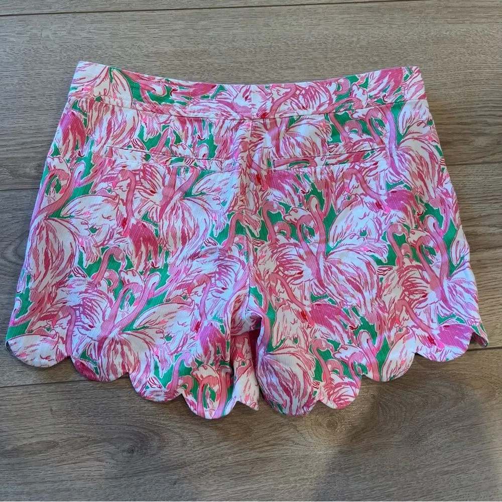 Lilly Pulitzer The Buttercup Short Pink Green Flamingo Scalloped Size 00 - Image 7