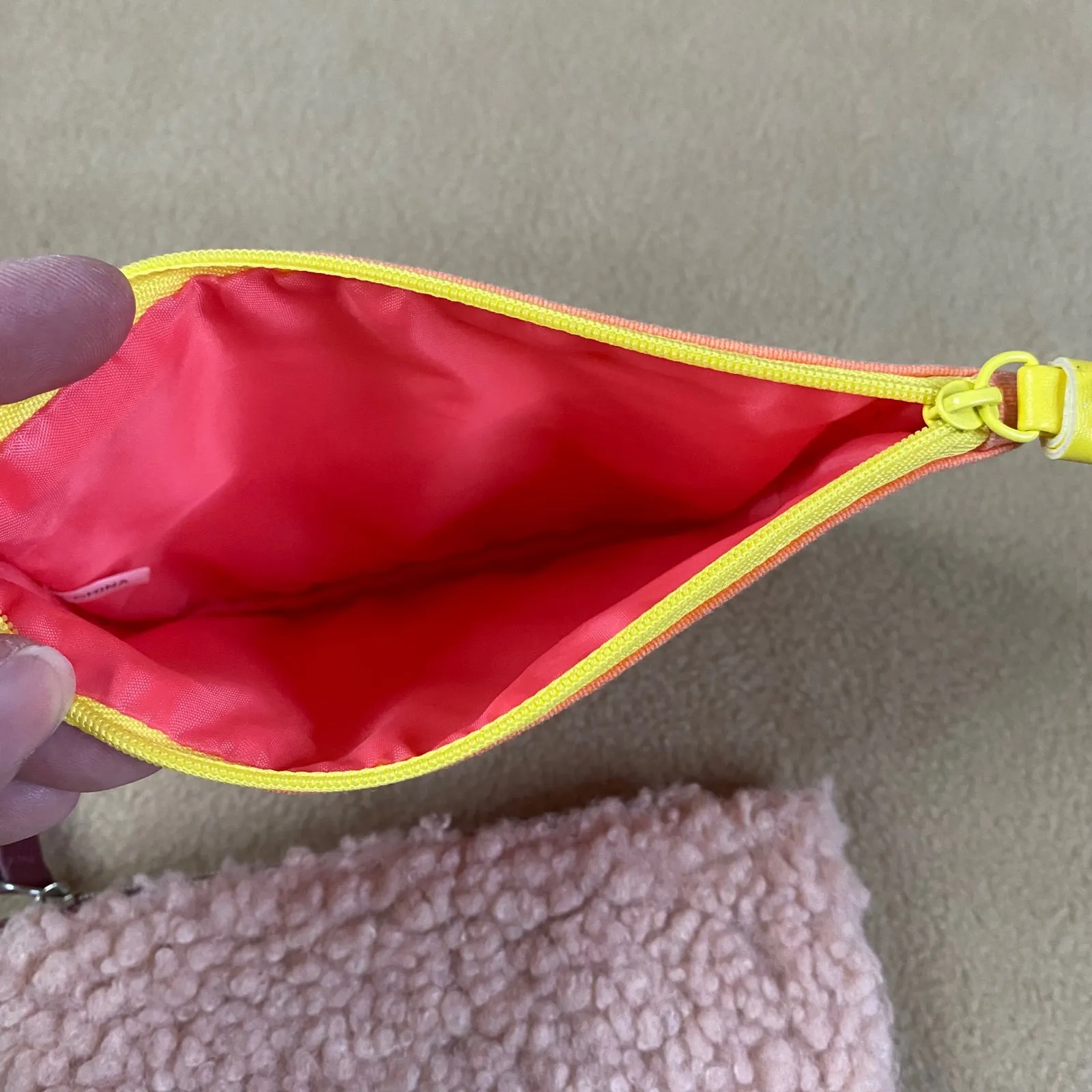 IPSY Makeup Bags Set‎ of 2 Orange Canvas Pink Sherpa Wristlet Pouch Cosmetic GUC - Image 8