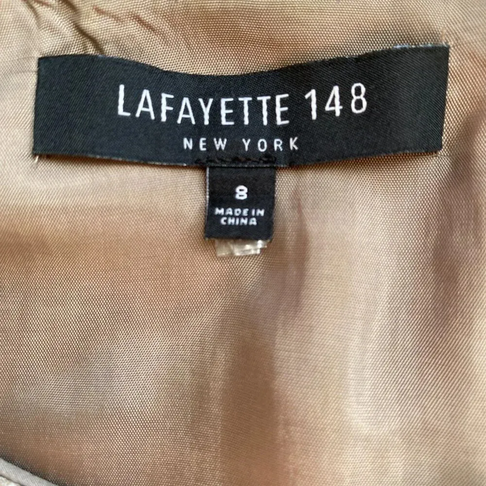 Lafayette 148 Sleeveless Patterned Sheath Dress Women's Size 8 Cream Tan Career - Image 11