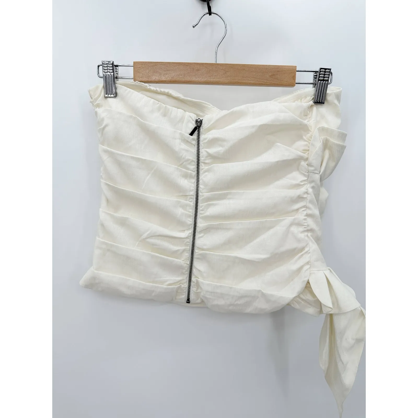 Express Ivory White Strapless Ruffle Back Zip Top Women's Size X-Small XS - Image 2