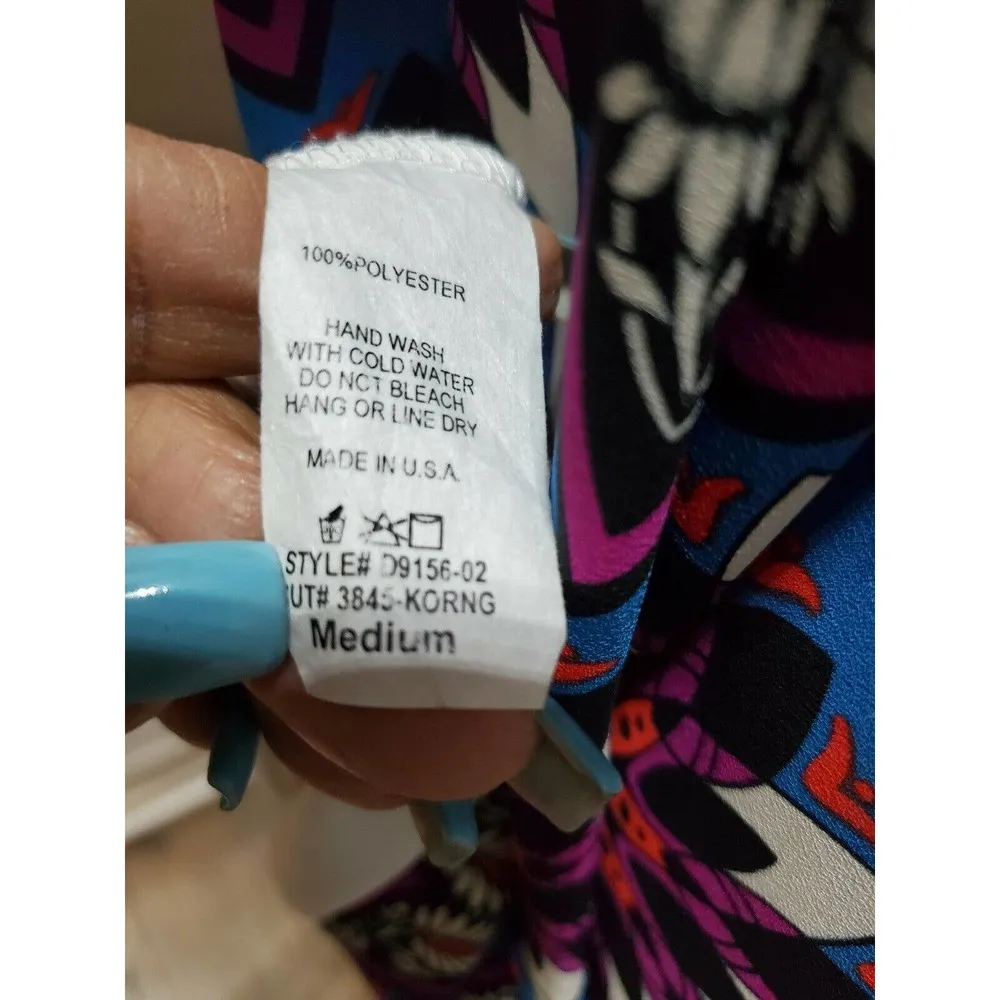 Peach Love Women Multicolor Polyester Round Neck Long Sleeve Knee Length Dress M - Image 10