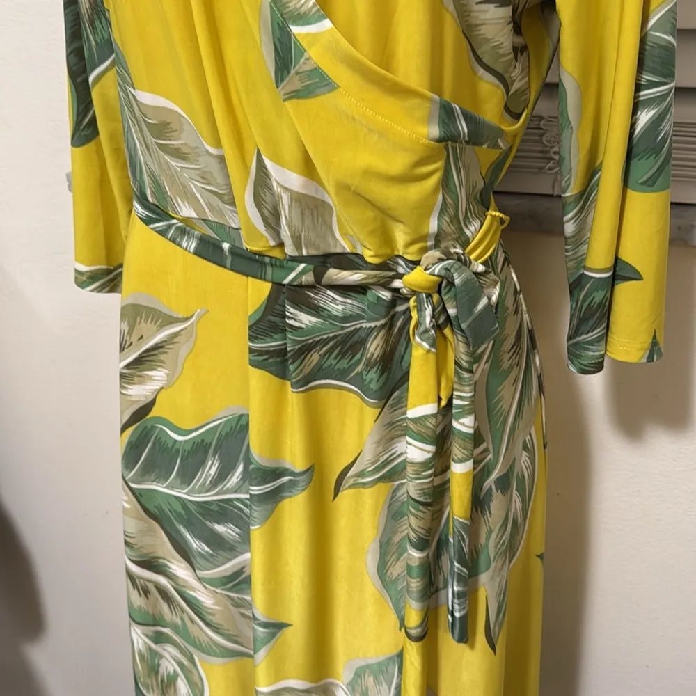 mlle gabrielle woman size LARGE JERSEY KNIT MAXI DRESS tropical leaves - Image 3
