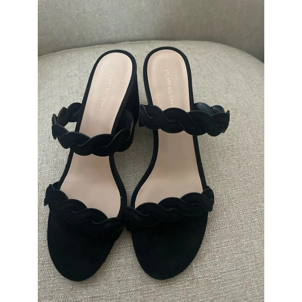 Stuart Weitzman Twistie Block 75 Suede Sandal, 3 in Black, Adult, S53 - Image 3