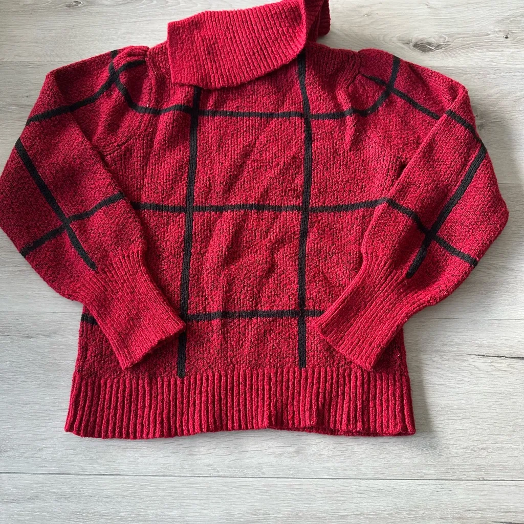 Adrienne Vittadini  Long Sleeve Jacquard Pullover Sweater Red Size Small EUC - Image 4