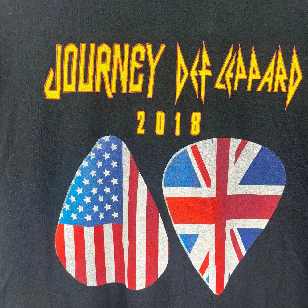 JOURNEY DEF LEPPPARD Band T-Shirt Sz Large Black Concert Tour Graphic Flag - Image 3
