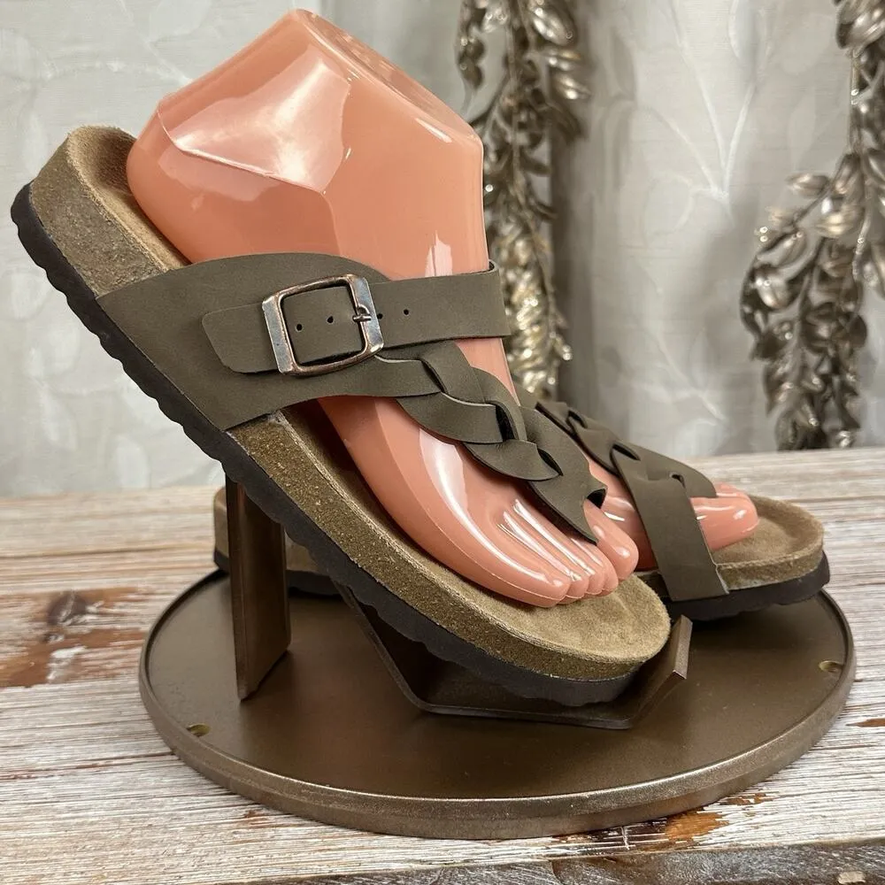 Cushionaire Libby Taupe Braided Slip-On Sandals Women’s 8M Suede Footbed Comfort - Image 4