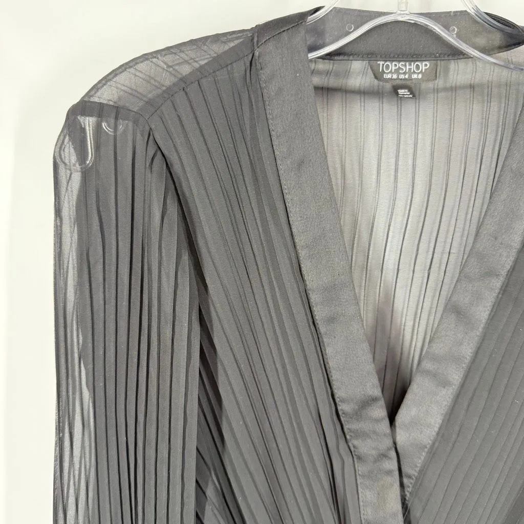 B12 Topshop Women black sheer pleated long sleeve bodysuit size 4 - Image 2