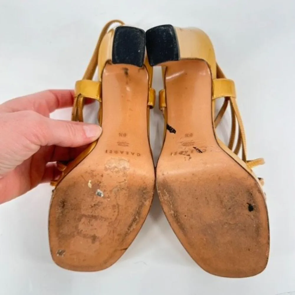 Casadei Womens Leather Peep Toe High Heel Strappy Platform Sandals Gold Size 8.5 - Image 4