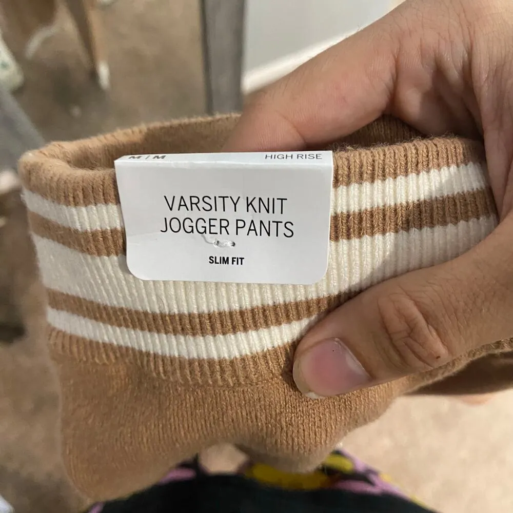 Victoria's Secret Pink Camel Varsity Knit Jogger Pants Sz M NWT Tan Size M - Image 7