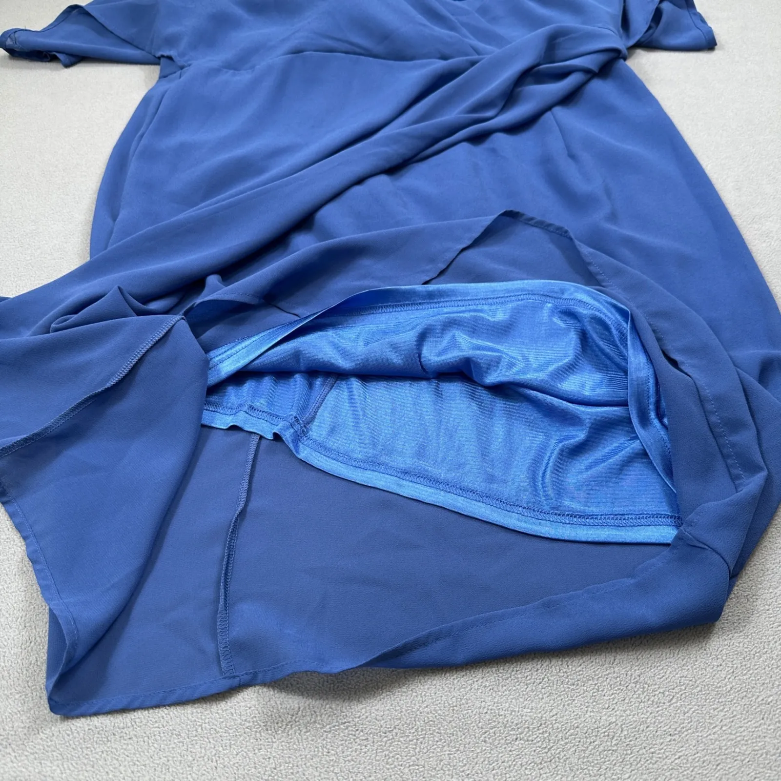 Sheath Dress Blue Wrap Cap Sleeve XL V Neck Midi Faux Wrap Knee Length Back Zip Size undefined - Image 6