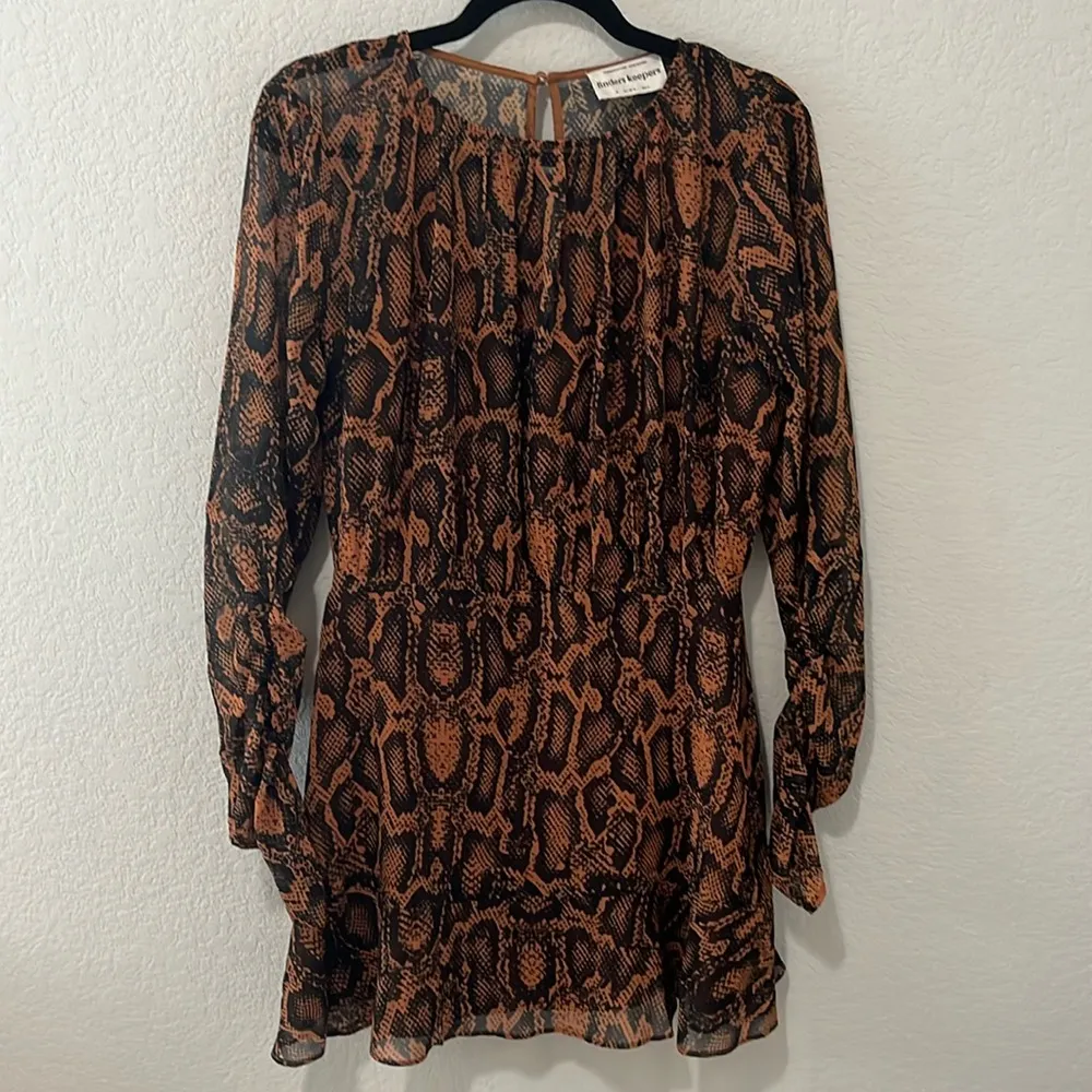 FINDERS KEEPERS Snake Print Short LANA Mini Dress Tan Brown, Size 6 - Image 3