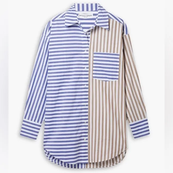 Apiece Apart Oversized Button Up Shirt Striped Resort Organic Cotton XS Blue - Image 10