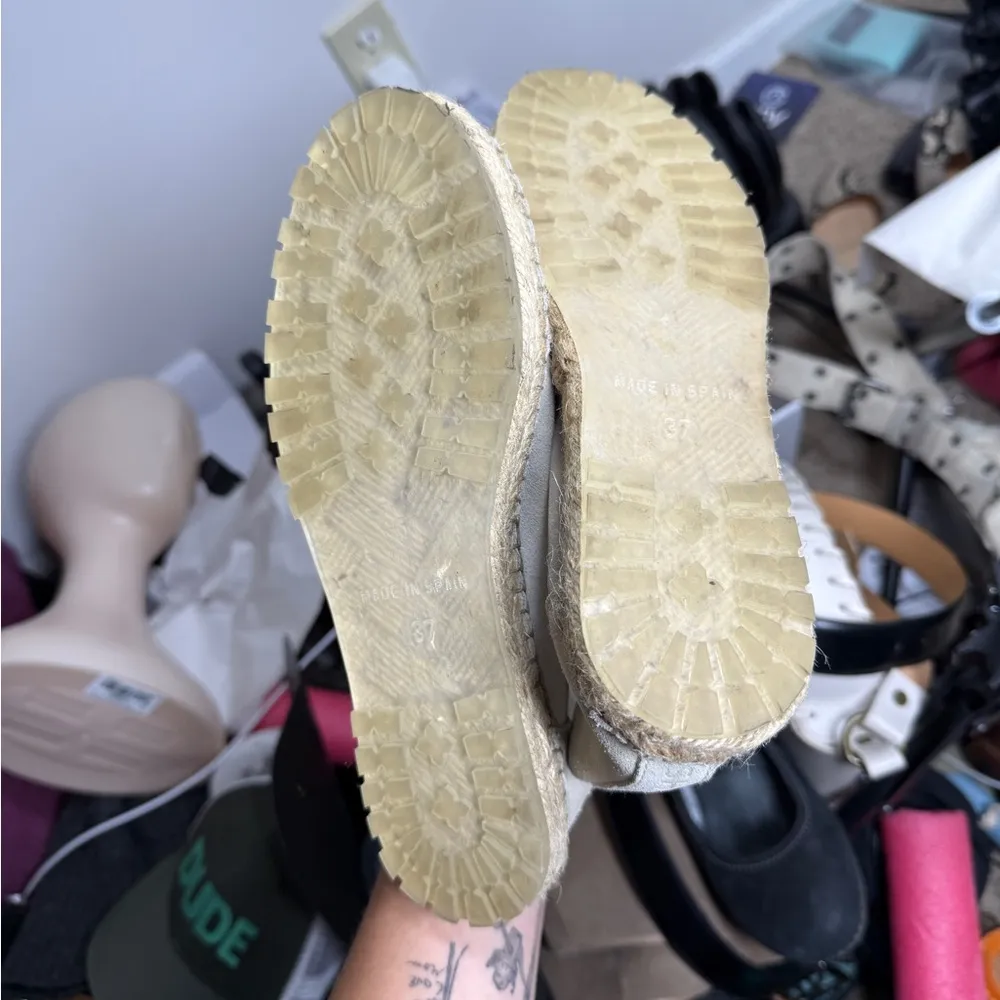 Shabbies Amsterdam Suede Leather Shoes Boots Size 37 US 6.5 Slip On Espadrilles Gray - Image 13