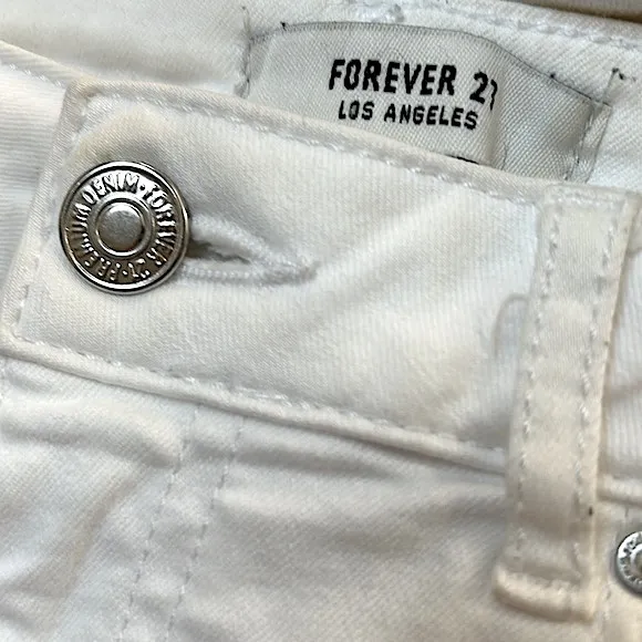 Forever 21 high waisted skinny white stretchy jeans distressed knees Size 29 - Image 6