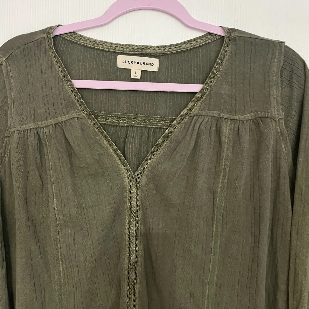 Lucky Brand Olive Green V-Neck Blouse - Image 5