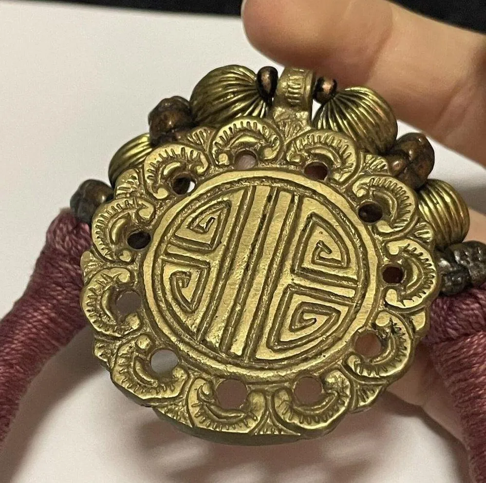 Vintage Handmade Maroon Statement Costume Jewelry Necklace Brass Pendant - Image 8