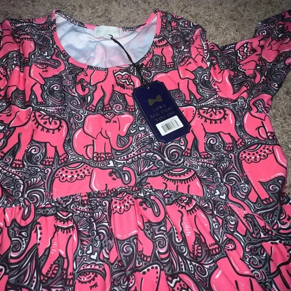 NWT Simply Southern PINK Elephant Print Tunic Top Women's LARGE 3/4 Sleeve - Image 2