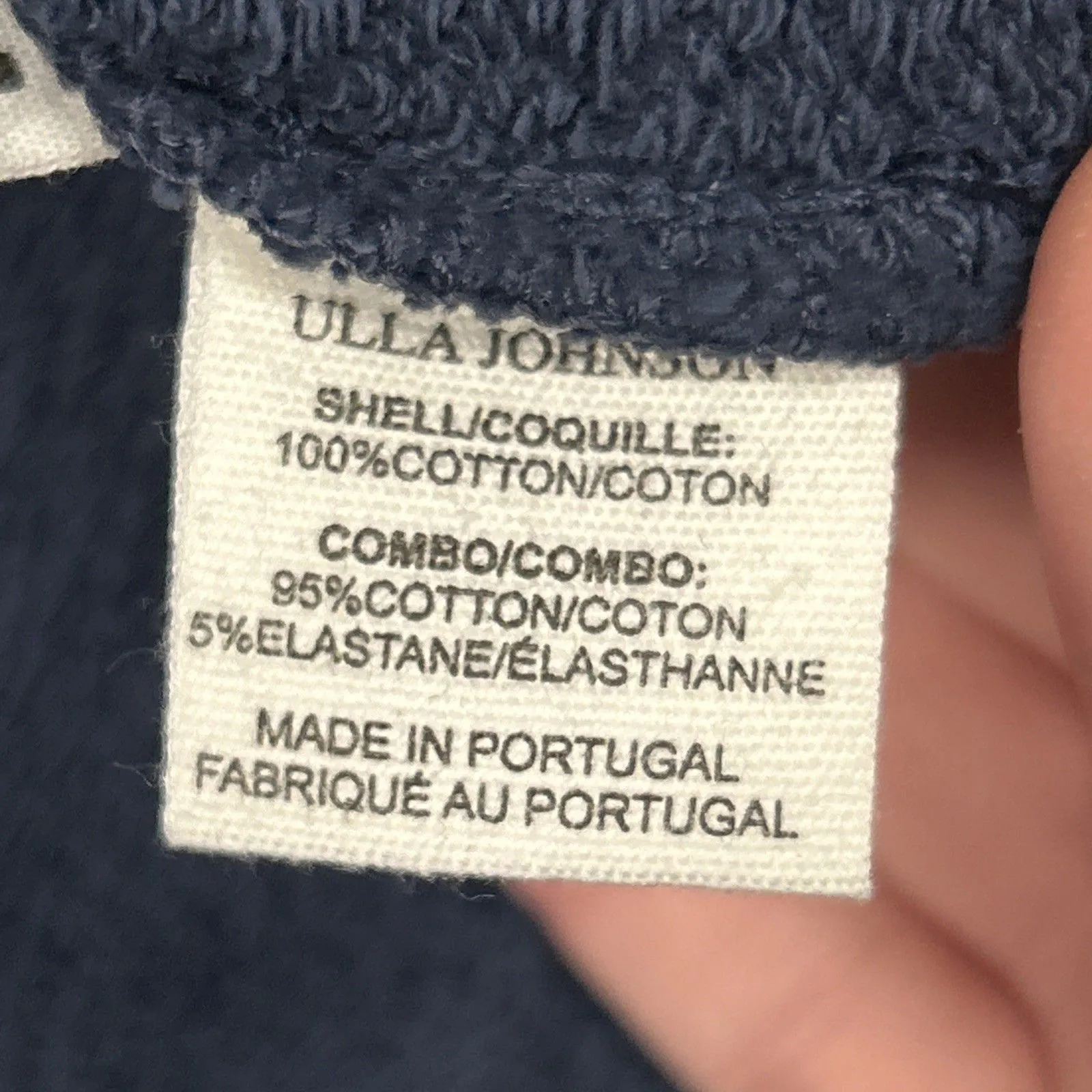 Ulla Johnson Alair Crewneck Washed Fleece Sculpted Sleeve Navy Medium **HOLE* - Image 9