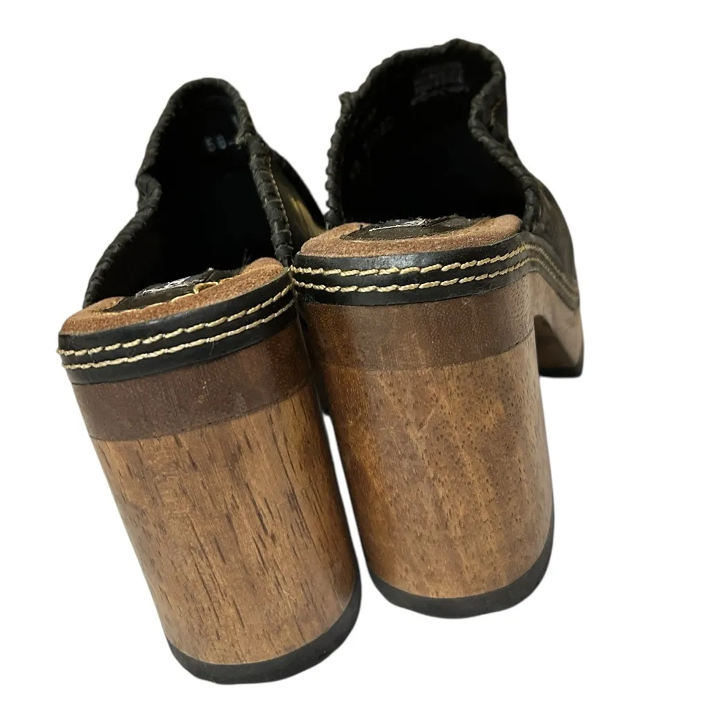 ⭐️ Vintage Candie’s Black Leather Clogs Made in Brazil - Y2K Chunky Wooden Heels - Image 9