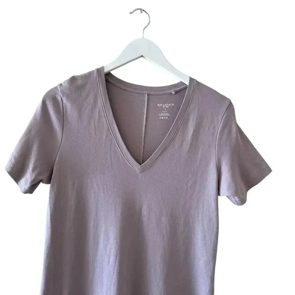 MM LAFLEUR Lavender V-Neck T Shirt Soft MIDI  Short Sleeves Dress SZ S #2207 - Image 2