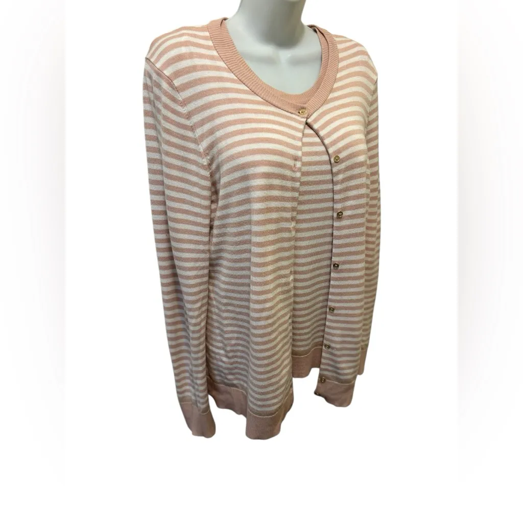 Calvin Klein Dusty Pink White Stripe Twinset Sz M Cardigan Shell Soft Rayon - Image 5
