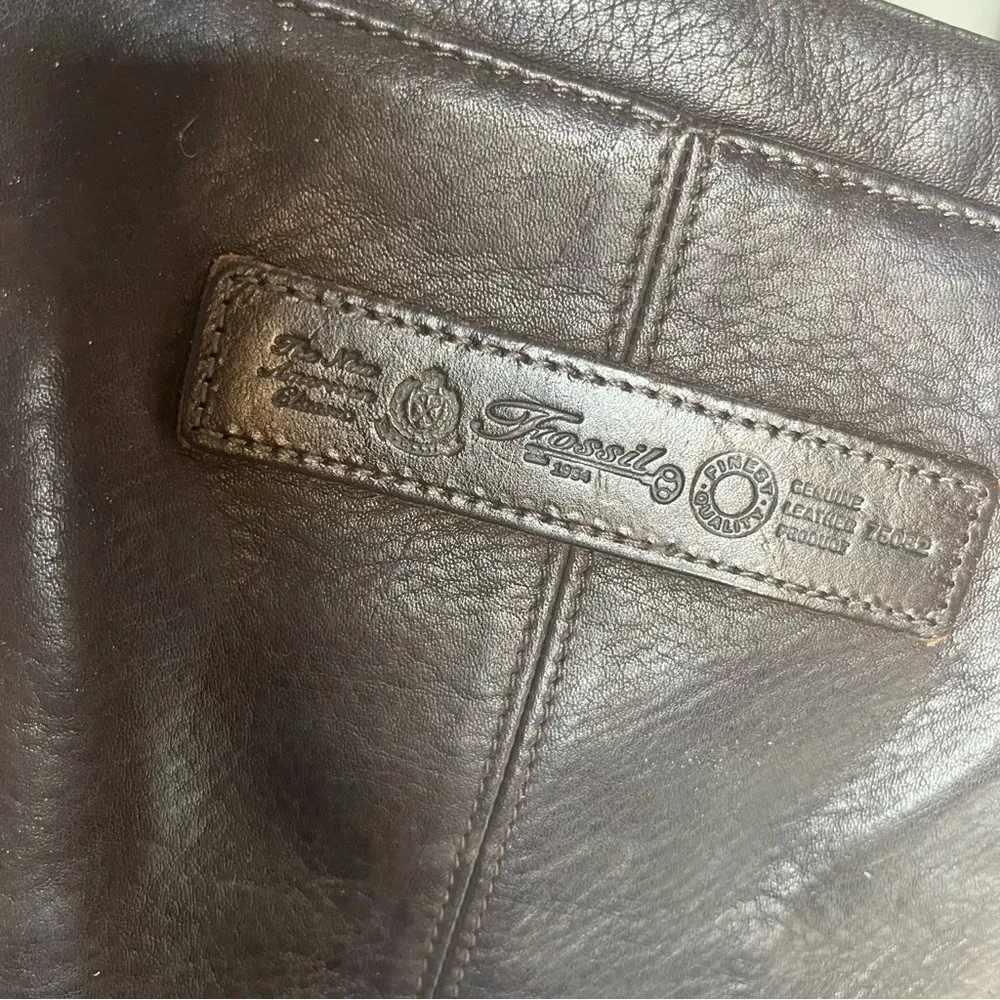 FOSSIL Brown Leather Crossbody Shoulder Bag 75082 Pebbled Key Adjustable Strap - Image 3