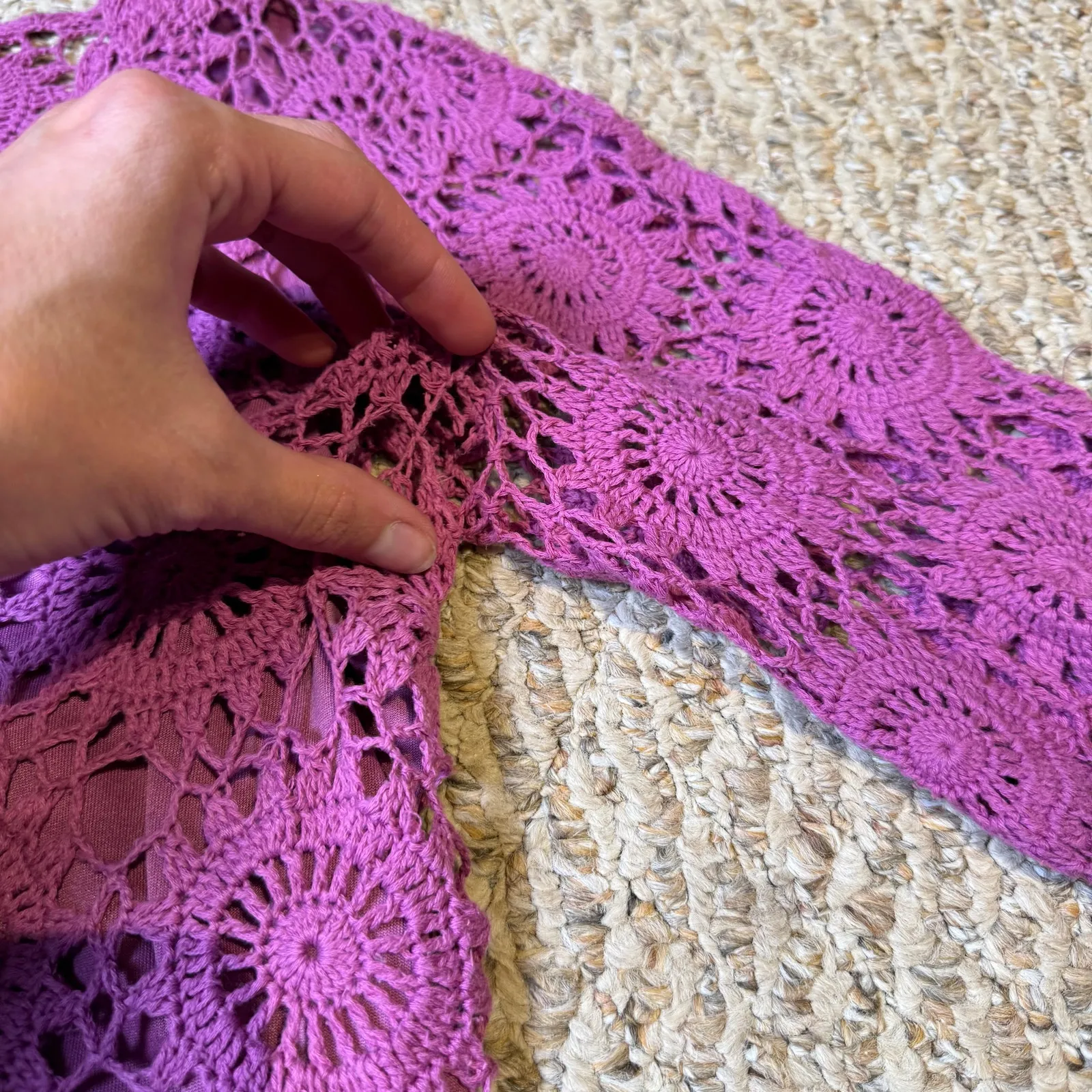 Vintage Y2K 90s Casual Purple Crochet Boho Indie Hippie Festival V Neck Top S/M - Image 3