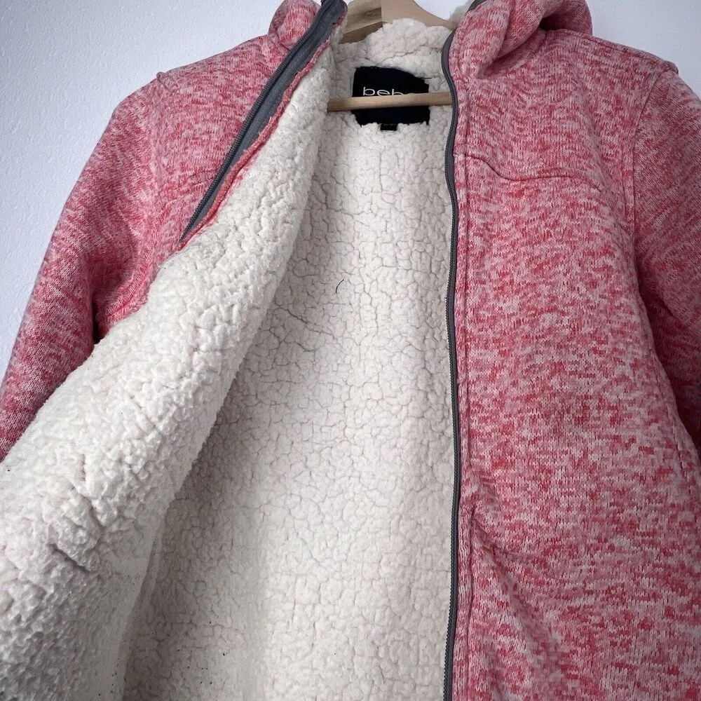 Bebe Sport Ribbed Zip Up Sweater hooded flece women coat pink red Logo Medium - Image 5